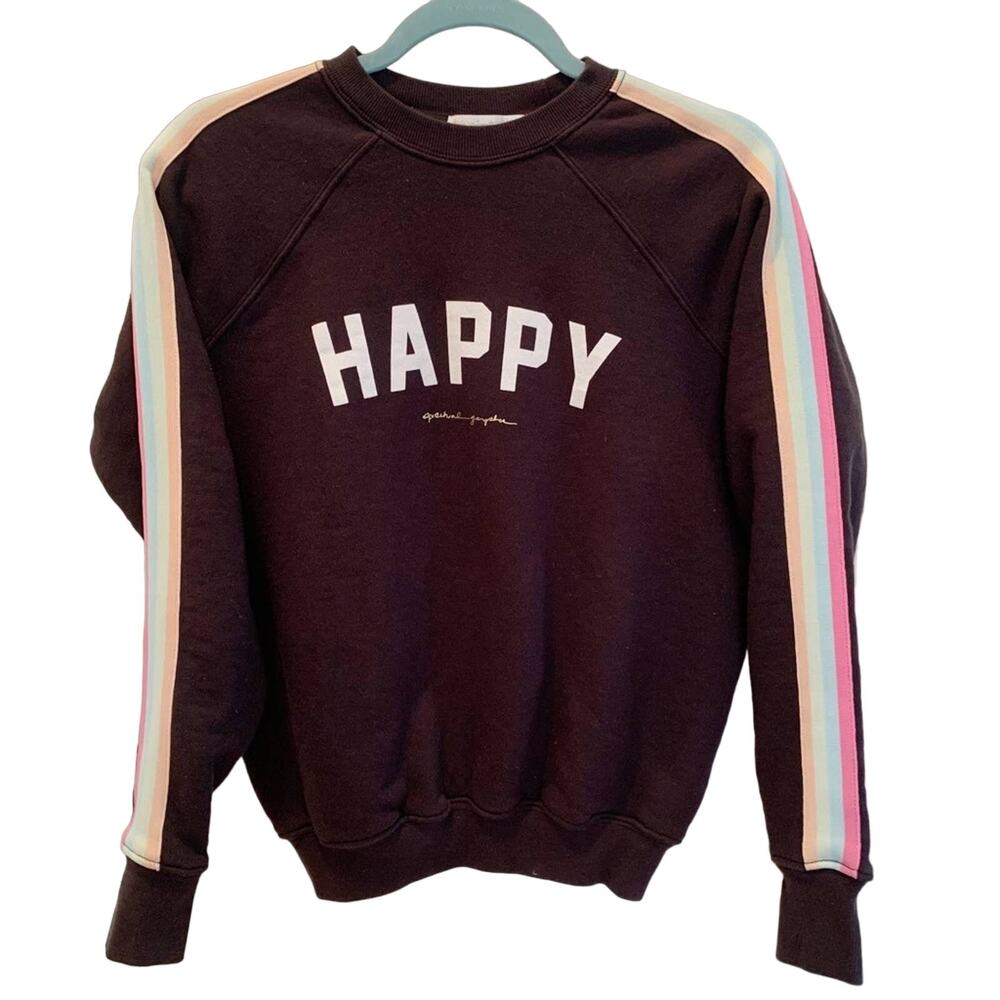 Spiritual Gangster Black Happy Striped Sleeve Sweatshirt X Small